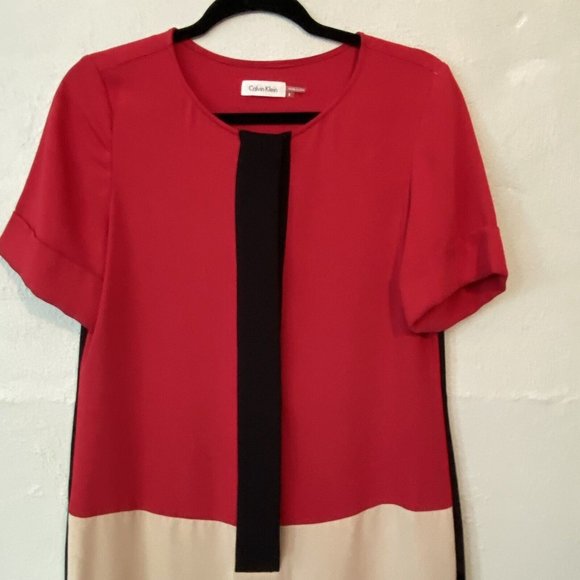Calvin Klein Womens Sz 6 Colorblock Short Sleeve Shift Dress Career Work Modern - Picture 2 of 9